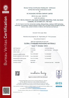 BRCGS Packaging Materials certificate for HC Packaging Vietnam Company Limited, complete document