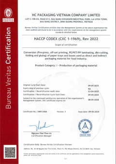 HACCP certificate for HC Packaging Vietnam Company Limited, complete document