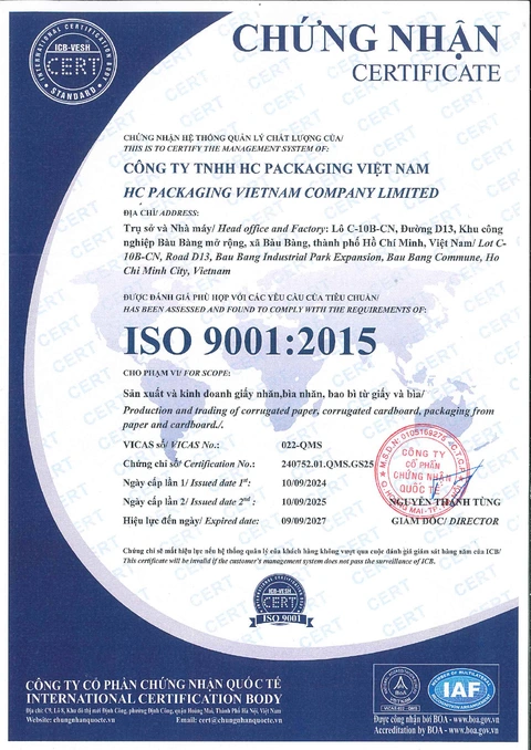 ISO 9001:2015 — HC Packaging Vietnam Company Limited