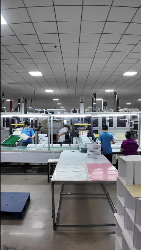 Workers assembling custom packaging at the Vietnam Core Factory