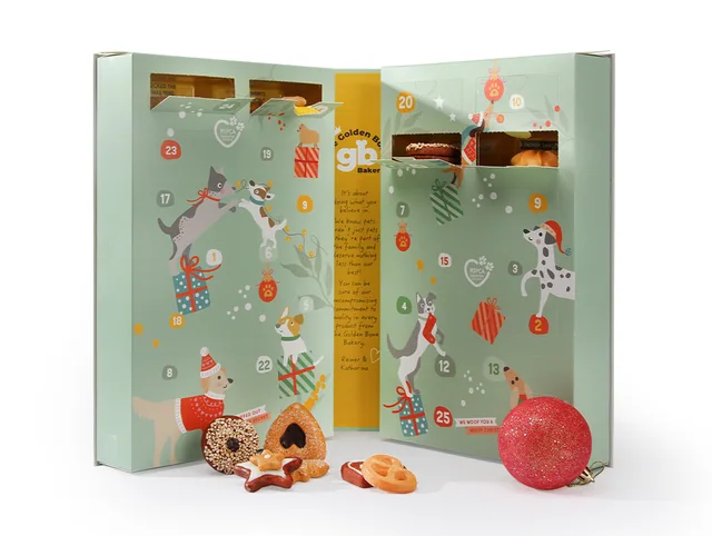 Advent calendar packaging example: PAW-TASTIC PET BISCUIT ADVENT CALENDAR BOX