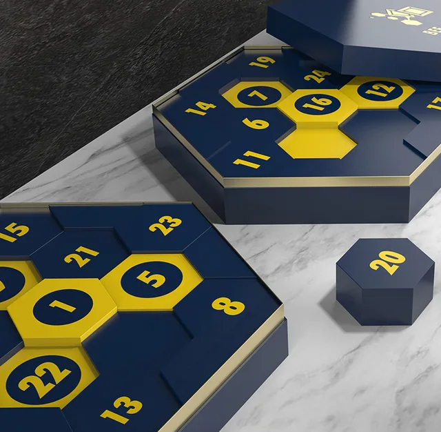 Advent calendar packaging example: HONEYCOMB ADVENT CALENDAR BOX