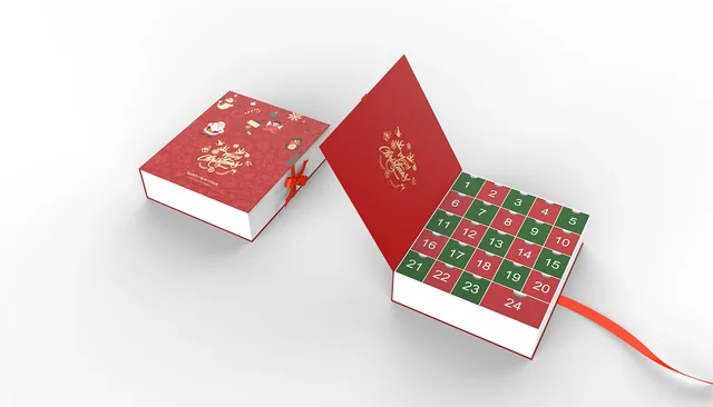 Advent calendar packaging example: BOOK-SHAPE ADVENT CALENDAR BOX