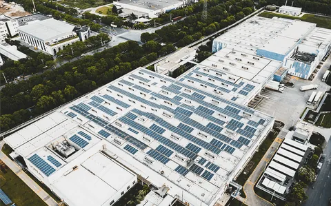 Industrial rooftops fitted with solar panels