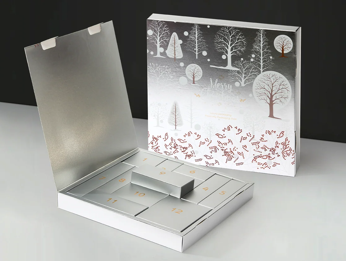 Custom packaging example: Silver Winter Scene Advent Calendar Gift Box