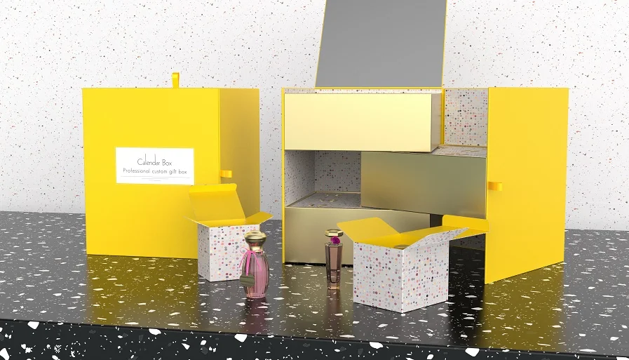 Custom packaging example: Gold and Yellow Multi-Opening Advent Calendar Box