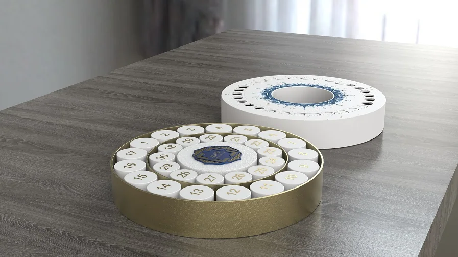 Custom packaging example: 30-Day Round Moon Phase Advent Calendar Box